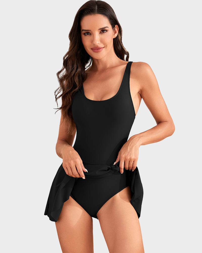 Flattering One Piece Tummy Control Tie Knot Swimsuit with Adjustable Straps