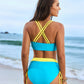 Chic Color-Block Drawstring Cross-Back Bikini Set - Supportive & Flattering Swimwear