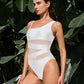 Chic One Shoulder Mesh Insert High Cut One-Piece Swimsuit for Women