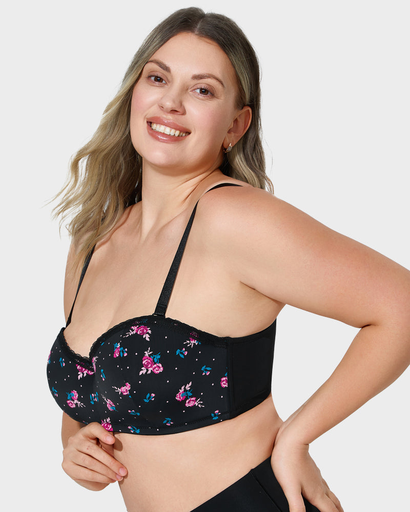 Comfortable Lace Trim Molded Cup Underwire Bra with Removable Adjustable Straps