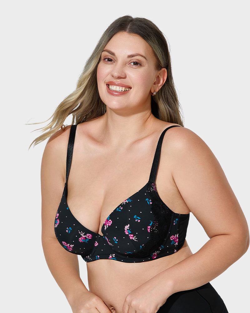 Elegant Deep V Lace Trim Full Coverage Push Up Bra for Ultimate Comfort & Support