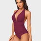 Stylish Halter Neck Deep V Ruched One-Piece Swimsuit - Flattering Beachwear