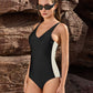 SheCurve Plunge Lace-Up Corset Sculpting One-Piece Swimsuit Flattering Beachwear