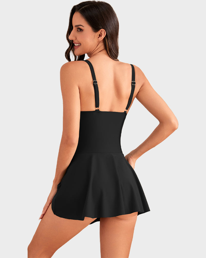 Flattering One Piece Tummy Control Tie Knot Swimsuit with Adjustable Straps
