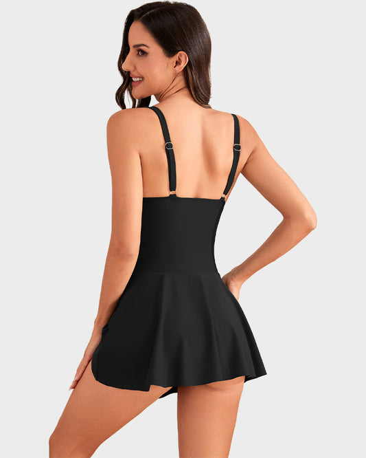 Flattering One Piece Tummy Control Tie Knot Swimsuit with Adjustable Straps