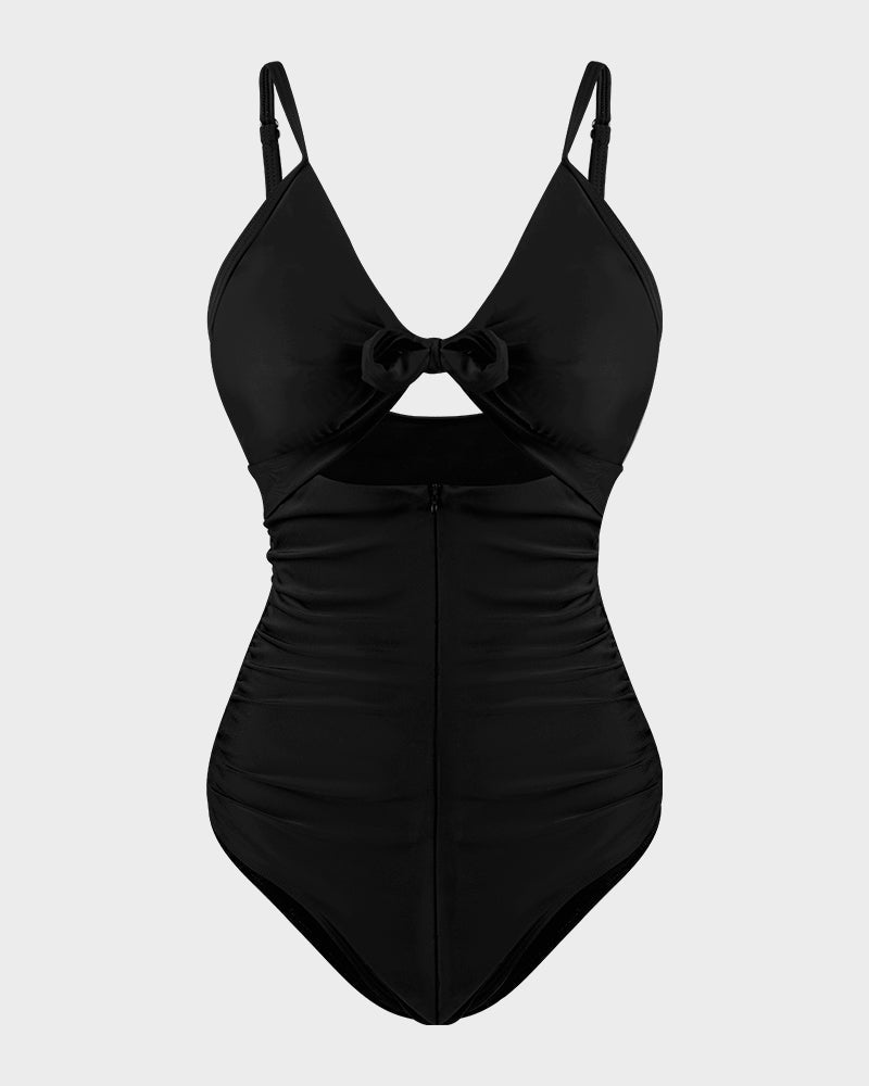Elegant Front Tie Built-In Shapewear Sculpting One-Piece Swimsuit for Women