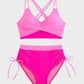 Chic Color-Block Drawstring Cross-Back Bikini Set - Supportive & Flattering Swimwear