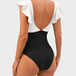 Flattering Ruffle Sleeve Cut-Out Ruched One-Piece Swimsuit for Stylish Beach Days