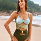 Glamorous Gold Beads Cut-Out Ruched One-Piece Swimsuit for Women, Elegant Beachwear