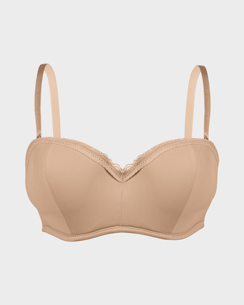 Comfortable Lace Trim Molded Cup Underwire Bra with Removable Adjustable Straps