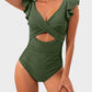 Ruffle Sleeve Cut-Out Ruched One-Piece Swimsuit