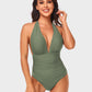 Halter Neck Deep V Ruched One-Piece Swimsuit