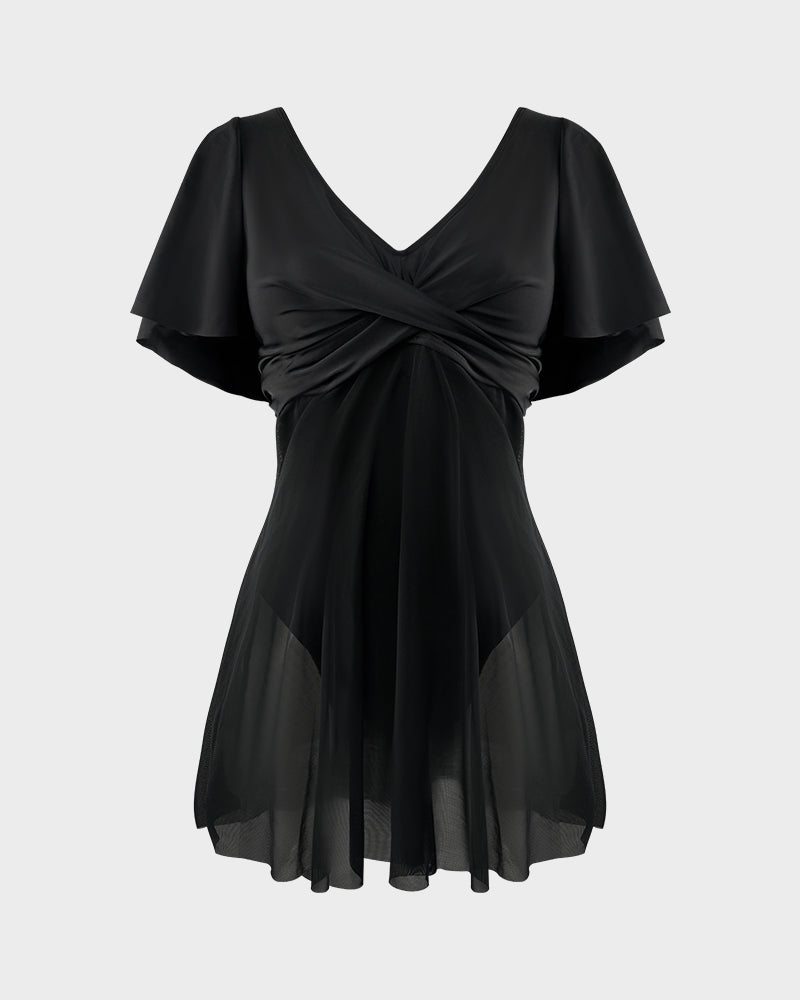 Chic Plus Size Full Coverage Ruffle Swimdress with Built-in Shorts for Women