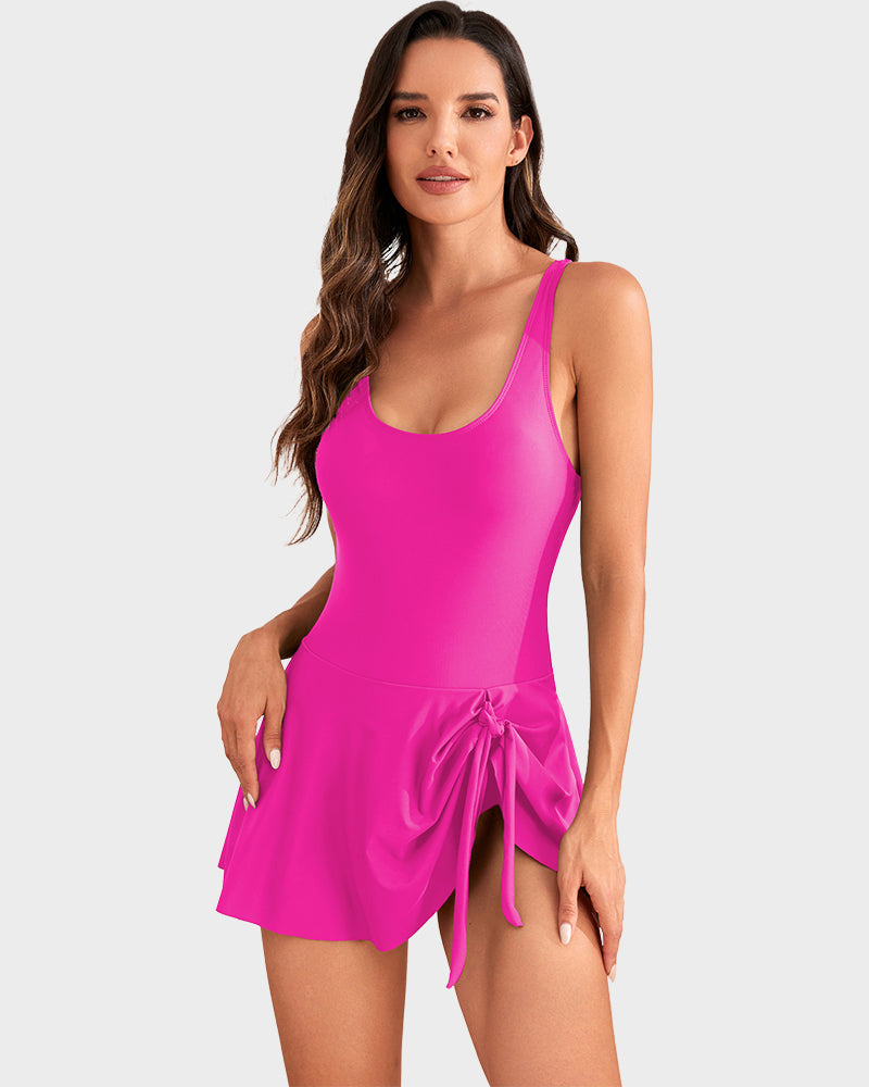 Flattering One Piece Tummy Control Tie Knot Swimsuit with Adjustable Straps