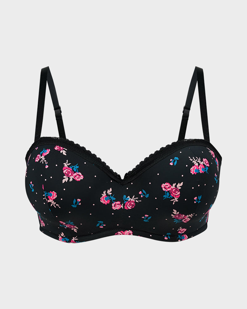 Comfortable Lace Trim Molded Cup Underwire Bra with Removable Adjustable Straps