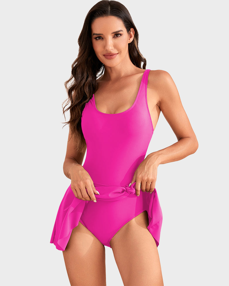 Flattering One Piece Tummy Control Tie Knot Swimsuit with Adjustable Straps