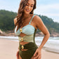 Glamorous Gold Beads Cut-Out Ruched One-Piece Swimsuit for Women, Elegant Beachwear