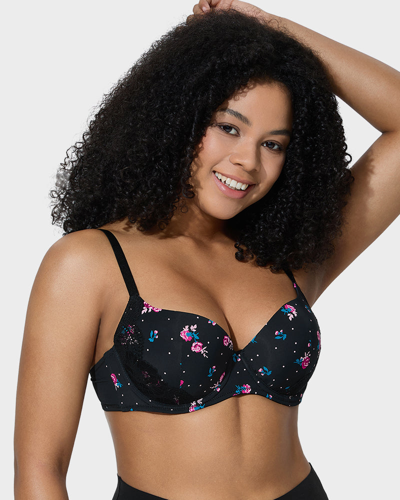 Elegant Deep V Lace Trim Full Coverage Push Up Bra for Ultimate Comfort & Support