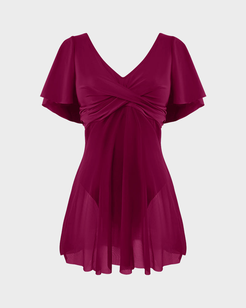 Chic Plus Size Full Coverage Ruffle Swimdress with Built-in Shorts for Women