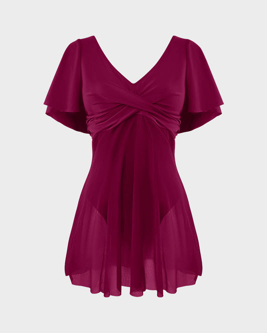 Chic Plus Size Full Coverage Ruffle Swimdress with Built-in Shorts for Women