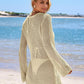 Chic Deep Plunge Crochet Long Sleeve Beach Cover Up Dress