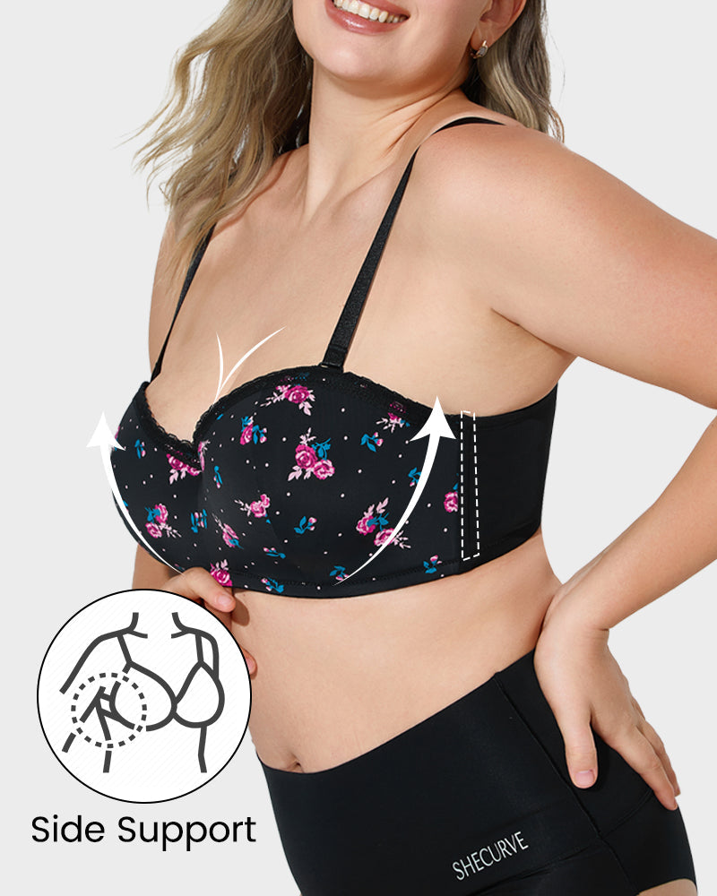 Comfortable Lace Trim Molded Cup Underwire Bra with Removable Adjustable Straps