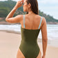 Glamorous Gold Beads Cut-Out Ruched One-Piece Swimsuit for Women, Elegant Beachwear