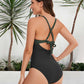 Stylish Push Up Tummy Control One-Piece Swimsuit V-Neck Adjustable Straps Ruched Front