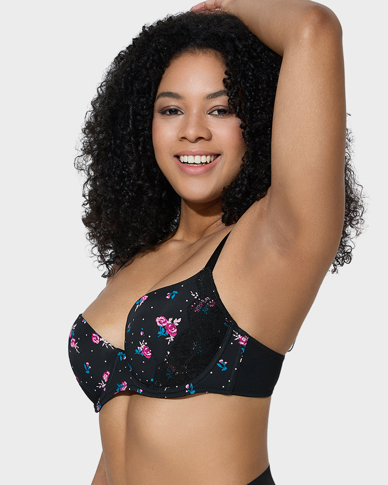 Elegant Deep V Lace Trim Full Coverage Push Up Bra for Ultimate Comfort & Support