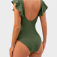 Elegant Ruffle Sleeve Cut-Out Ruched One-Piece Swimsuit for Women