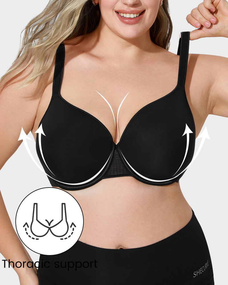 Supportive Full Coverage Mesh Underwired Molded Cup Bra for Enhanced Comfort