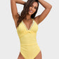 V-Neck Hollow Trim Cross-Back One-Piece Swimsuit