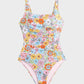Flattering Square Neck Ruched One-Piece Swimsuit for Women, Comfortable Stretch Fabric