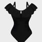 Chic Drop-Shoulder Ruffled Zip-Front One-Piece Shapewear Swimsuit for Women