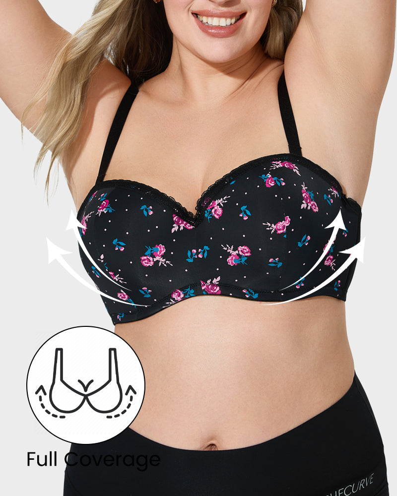 Comfortable Lace Trim Molded Cup Underwire Bra with Removable Adjustable Straps