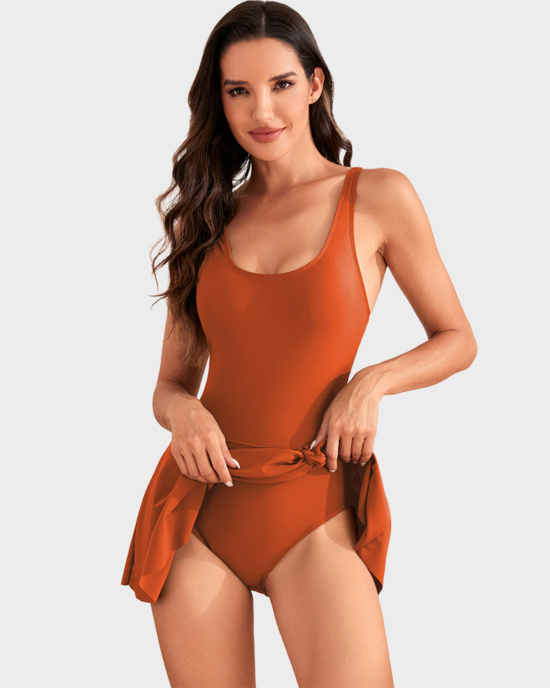 Flattering One Piece Tummy Control Tie Knot Swimsuit with Adjustable Straps