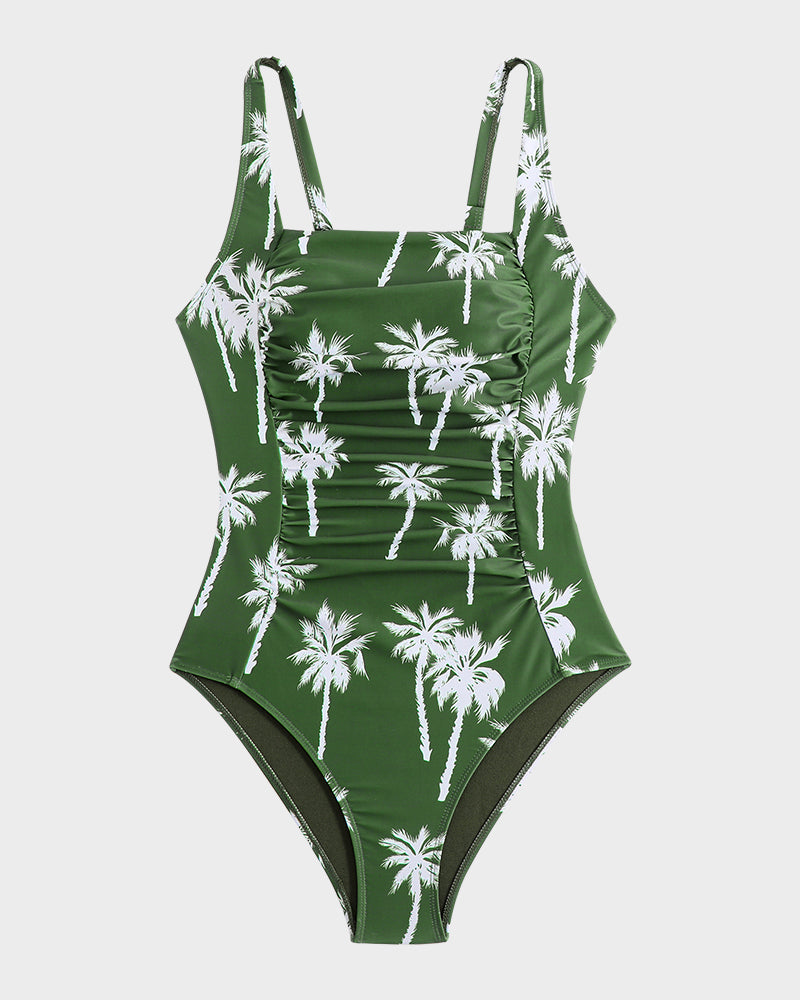 Flattering Square Neck Ruched One-Piece Swimsuit for Women, Comfortable Stretch Fabric