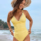 Chic V-Neck Hollow Trim Knotted One-Piece Swimsuit | Flattering Beach Pool Wear
