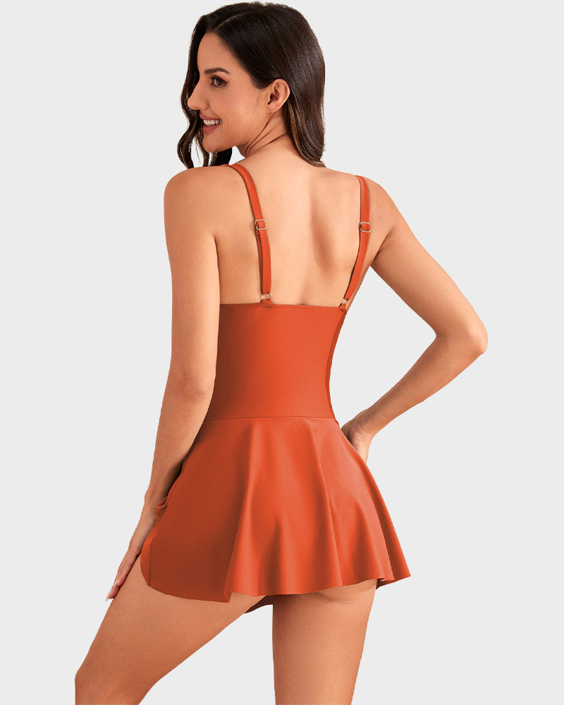 Flattering One Piece Tummy Control Tie Knot Swimsuit with Adjustable Straps