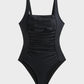 Flattering Square Neck Ruched One-Piece Swimsuit for Women, Comfortable Stretch Fabric
