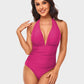 Stylish Halter Neck Deep V Ruched One-Piece Swimsuit - Flattering Beachwear