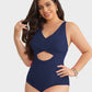 Stylish Push Up Tummy Control One-Piece Swimsuit V-Neck Adjustable Straps Ruched Front