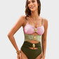 Gold Beads Detailing Cut-Out Ruched One Piece Swimsuit