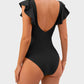 Elegant Ruffle Sleeve Cut-Out Ruched One-Piece Swimsuit for Women