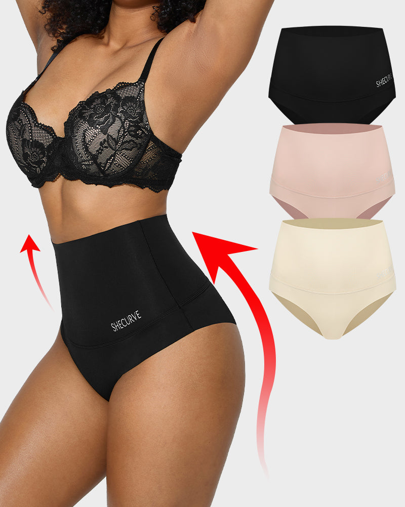 3-Pack High Waist Tummy Control Brief Panties - Comfortable Shaping Underwear