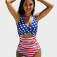Stylish Push Up Tummy Control One-Piece Swimsuit V-Neck Adjustable Straps Ruched Front