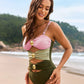 Glamorous Gold Beads Cut-Out Ruched One-Piece Swimsuit for Women, Elegant Beachwear