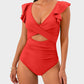 Ruffle Sleeve Cut-Out Ruched One-Piece Swimsuit