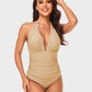 Stylish Halter Neck Deep V Ruched One-Piece Swimsuit - Flattering Beachwear