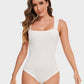 Chic Ribbed Square Neck Sleeveless Tummy Control Tank Bodysuit for Women